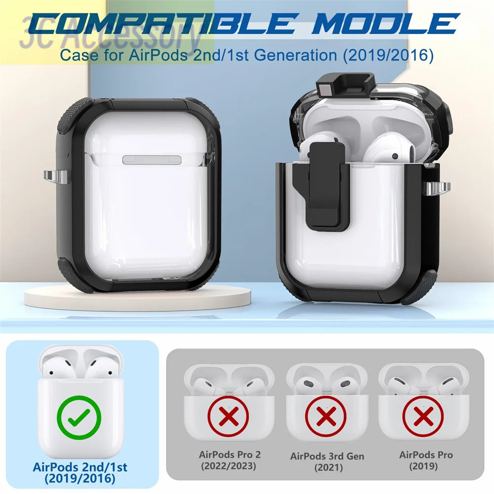 airpod 2 cases Automatic buckle switch safety lock soft TPU Transparent headphone case with keychain for apple airpods 2 1 cover