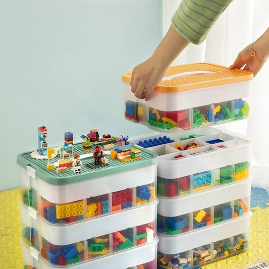 Stackable Lego Toy Storage Box Plastic Building Block Organizer Jigsaw Puzzle Container Compartment Holder Kidroom Toy Organizer