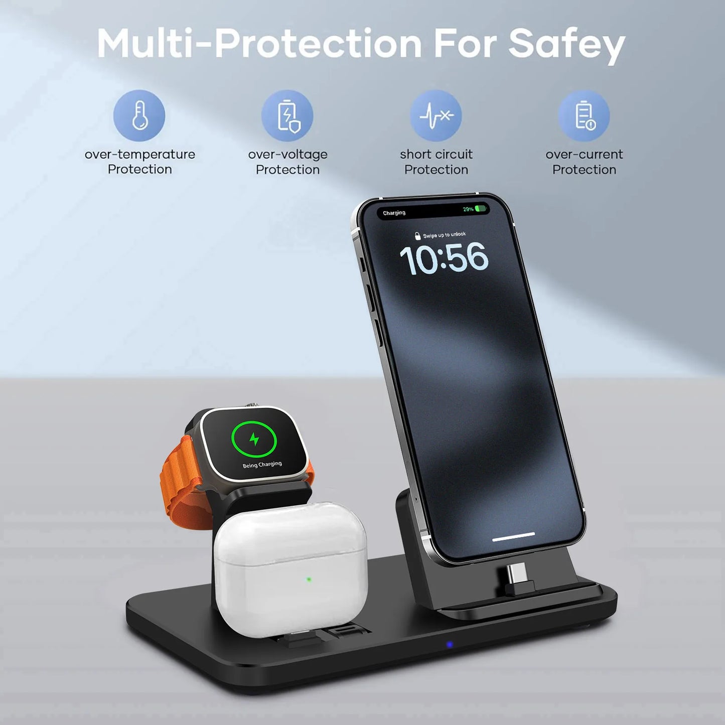 3 in 1 Wireless Charger For iPhone 15/Pro/Pro Max/Plus Charger Fast Charging Station for iWatch 9 8 7 6 5 4 3 2 Airpods 2 3 Pro