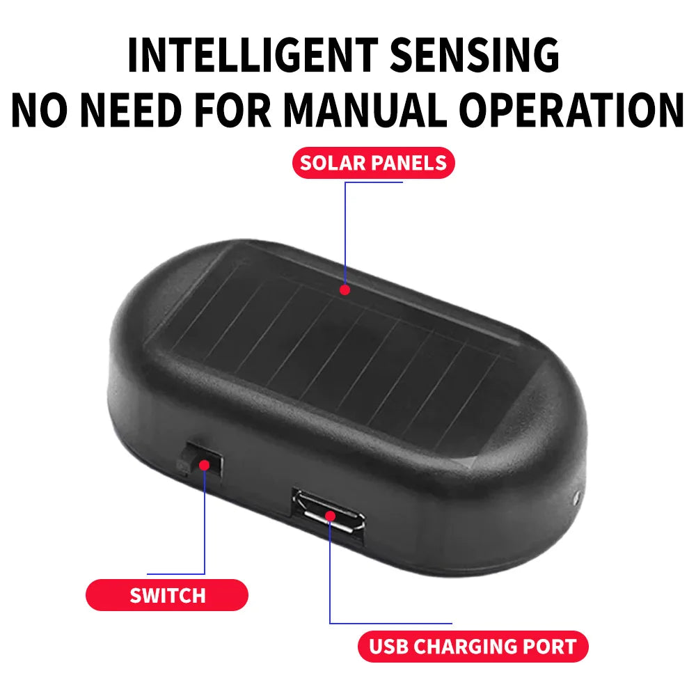 2PCS Car Fake Security Light Solar Powered Simulated Dummy Alarm Wireless Warning Anti-Theft Caution Lamp LED Flashing Lights
