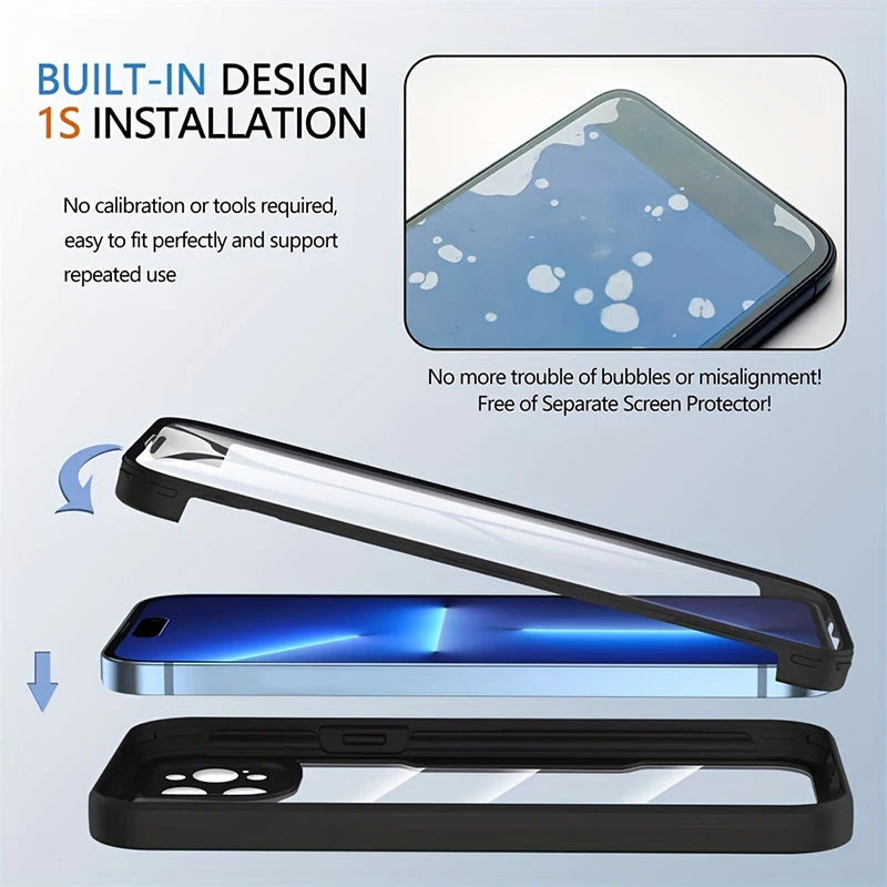 360 Full Body Heavy Duty Case For iPhone 15 14 Pro Max 13 12 Pro 11 XS 7 8 Plus Double Sided Transparent Cover Soft Phone Case