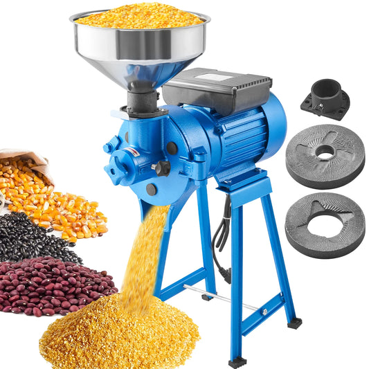 VEVOR Electric Grain Mill Grinder,1500W Spice Grinder,Commercial Corn Mill w/Funnel,Thickness Adjustable Powder Machine,Dry,Wet
