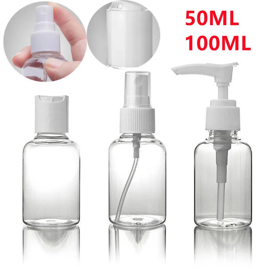 50/100ml Travel Dispenser Bottle Transparent Cosmetic Perfume Alcohol Portable Plastic Pressed Small Spray Bottle Sterilization