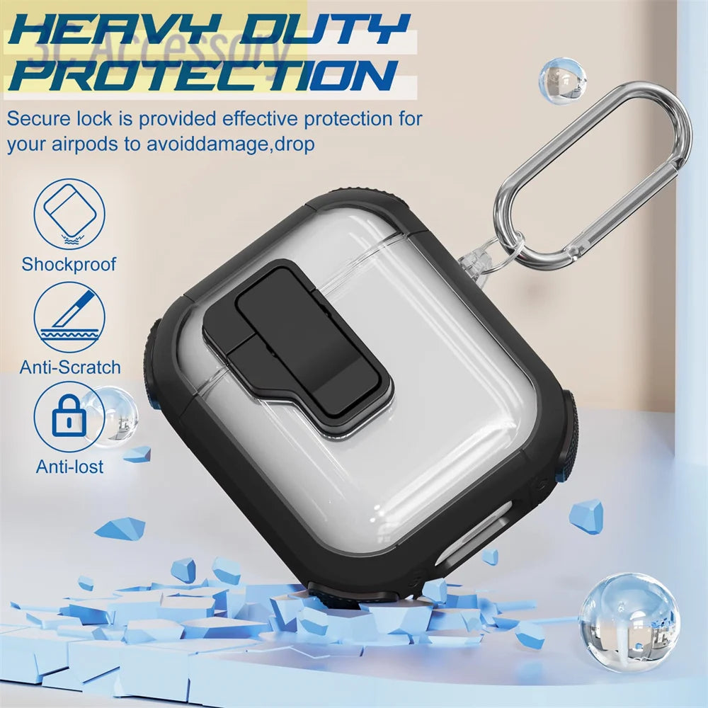 airpod 2 cases Automatic buckle switch safety lock soft TPU Transparent headphone case with keychain for apple airpods 2 1 cover