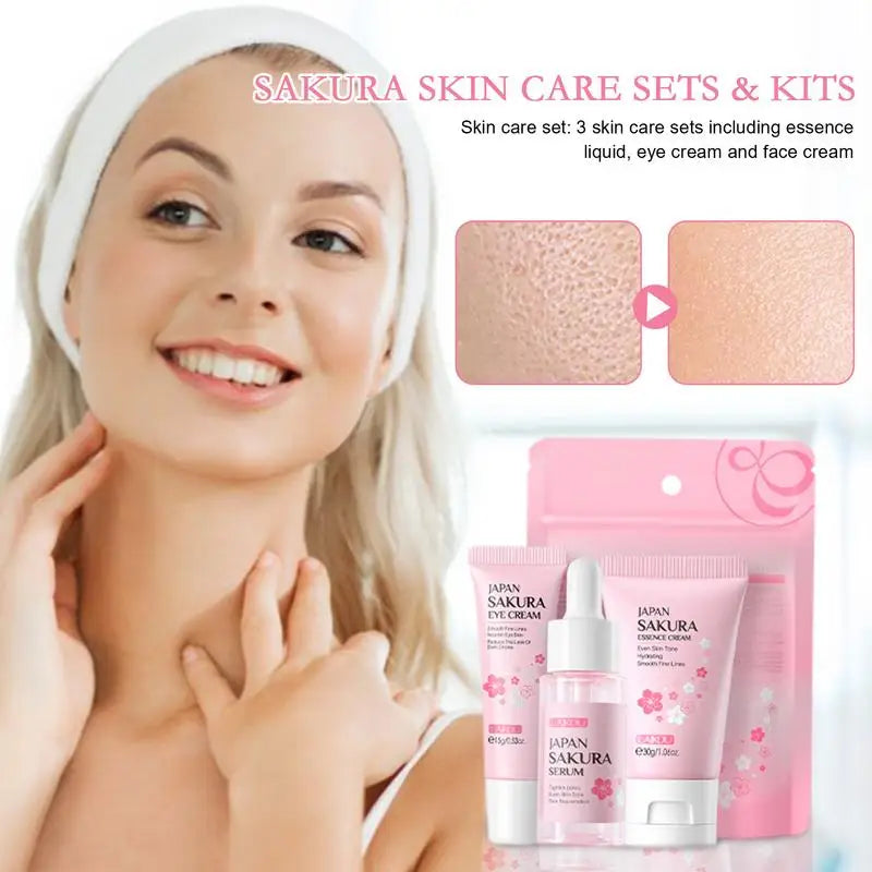 one set Japan Sakura Skincare Set Korean Face Serum Essence Cream Moisturize Fade Dark Circles Eye Cream Cosmetics Skin Care Set
