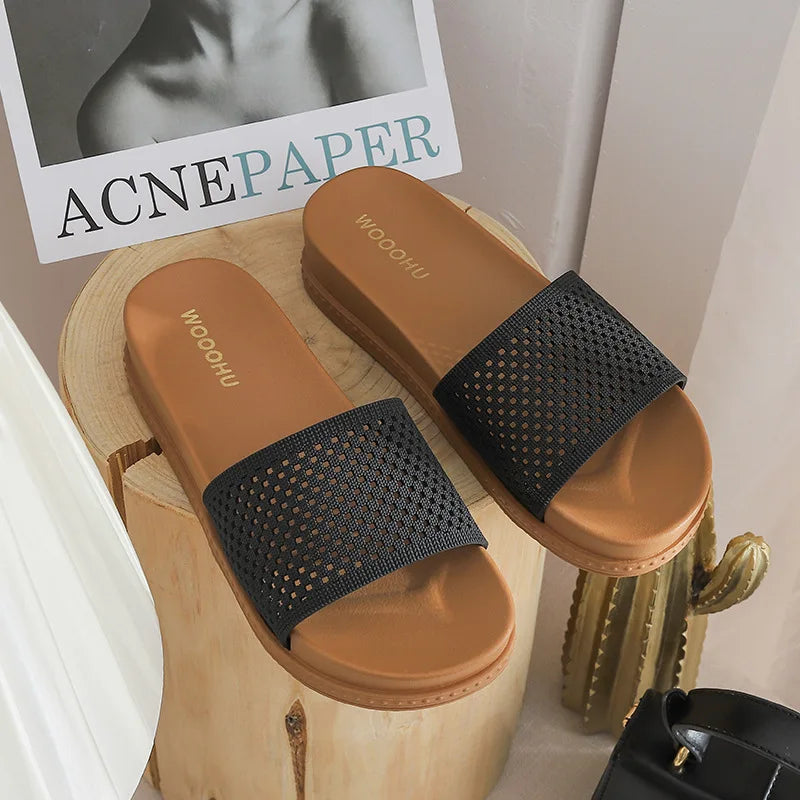 Slide for Women 2023 Home Indoor Footwear Summer Mesh Flat Fashion Shoes Women's Female Glitter Women Slippers Zapatillas Slides