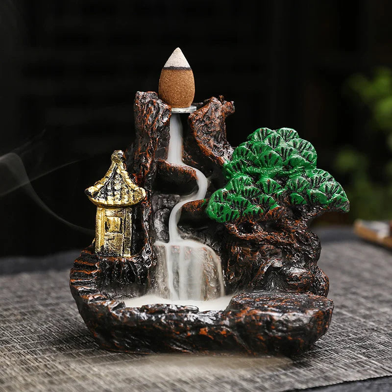 Mountains Incense Burners Resin Waterfall Backflow Incense Holder Censer Ornament Aromatherapy Decoration Office Home Decor