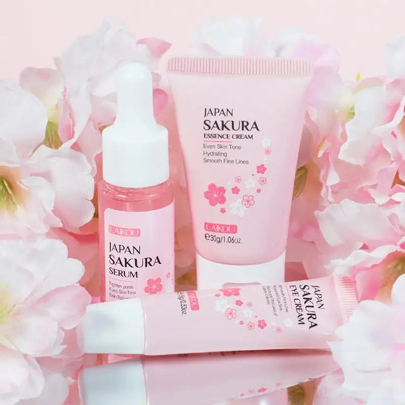 one set Japan Sakura Skincare Set Korean Face Serum Essence Cream Moisturize Fade Dark Circles Eye Cream Cosmetics Skin Care Set
