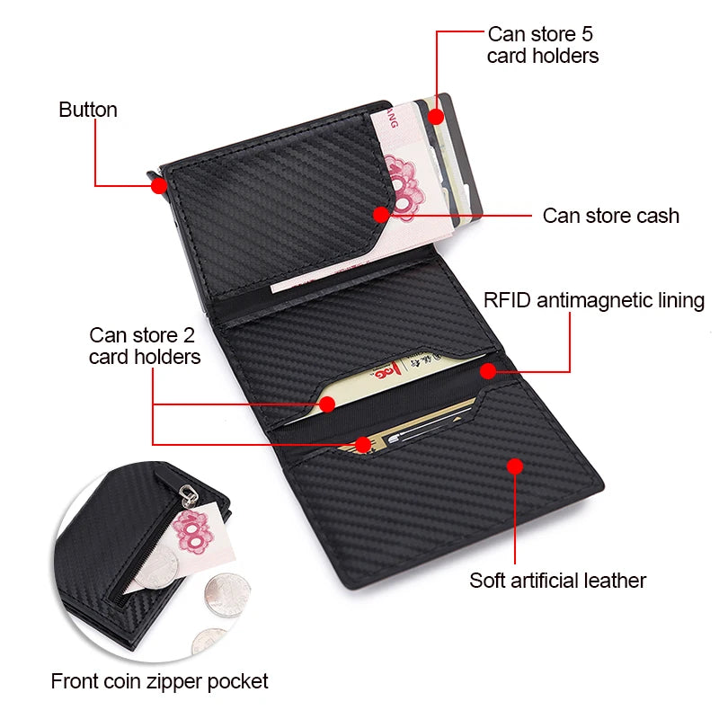 Magnet Rfid Blocking Card Holder Wallets Men Thin Slim Cartera Leather Coin Purse Small Male Black Walet Mini Wallets for Men