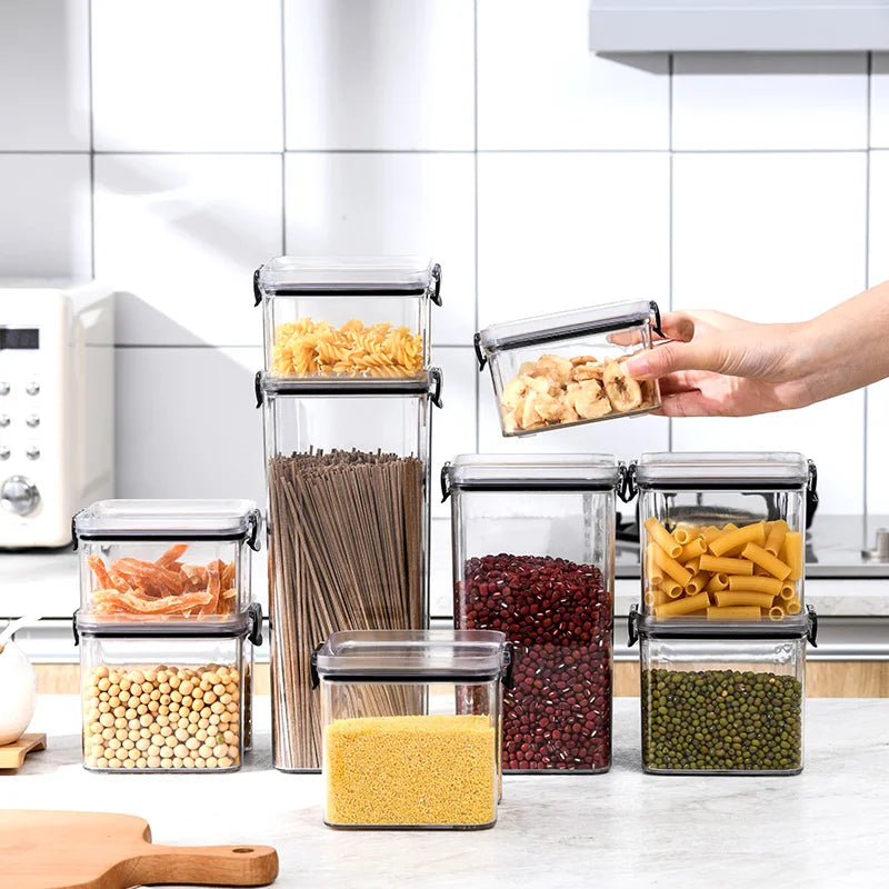 Sealed Can Kitchen Grain Storage and Organiser Large Can Plastic Moisture-proof Storage Box Household Seasoning Jar Storage Set