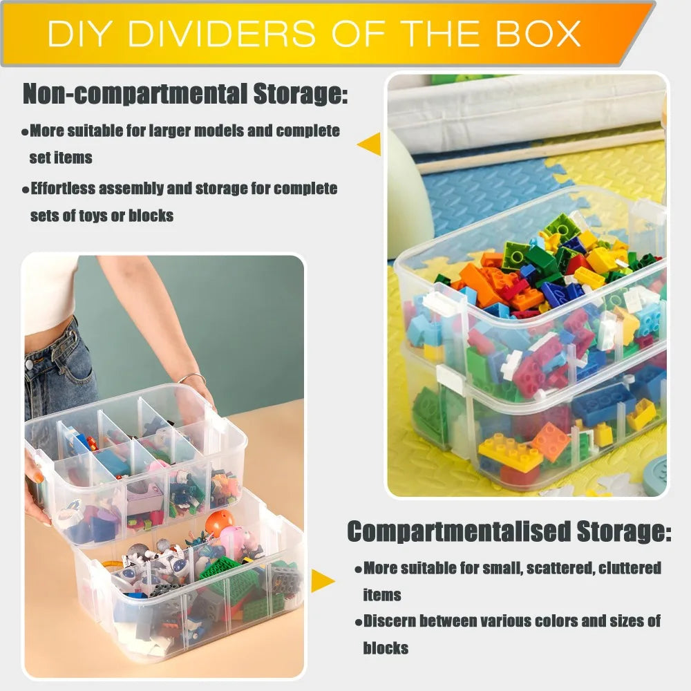 Stackable Lego Toy Storage Box Plastic Building Block Organizer Jigsaw Puzzle Container Compartment Holder Kidroom Toy Organizer