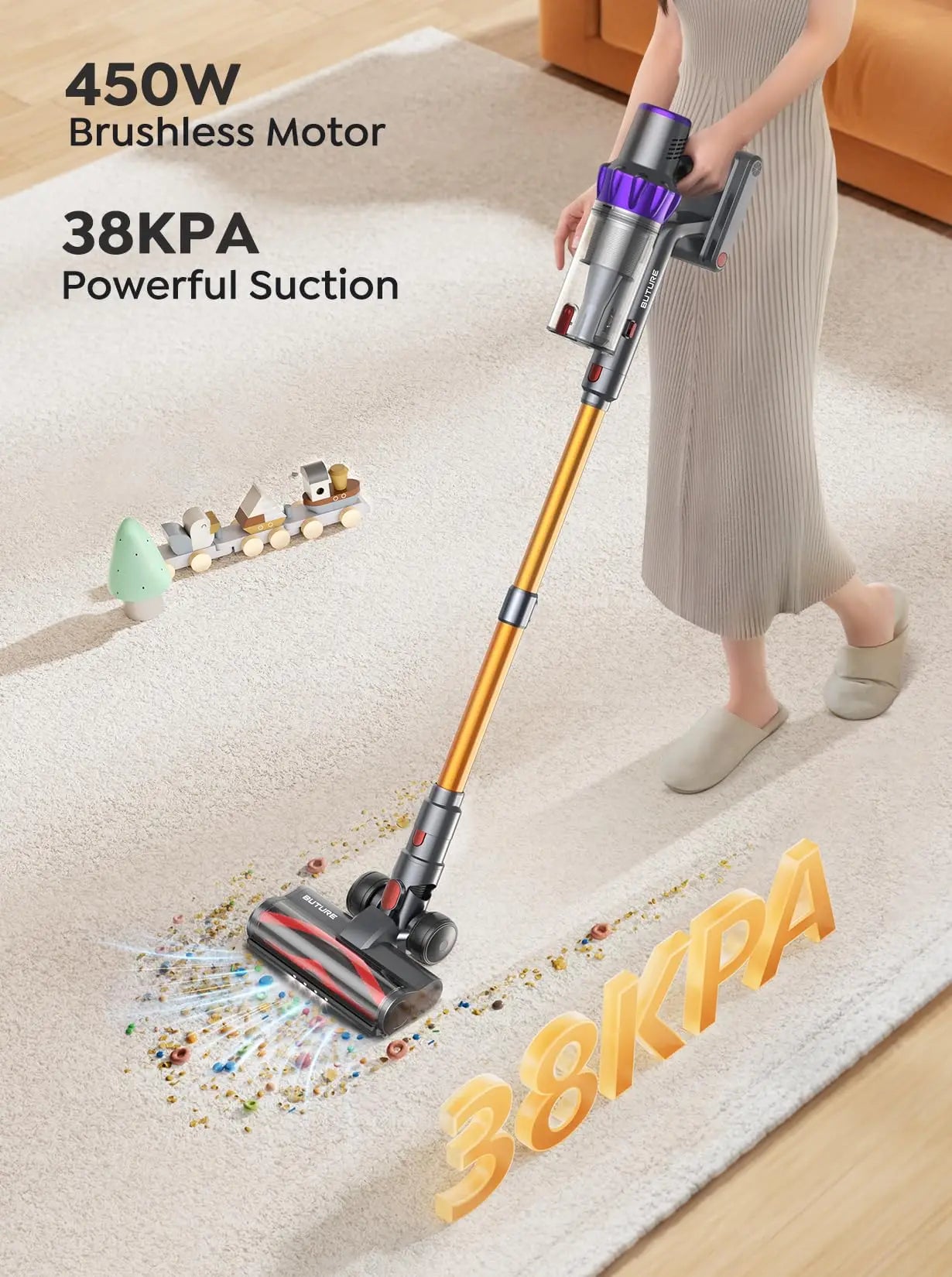 BUTURE VC80 500W 48Kpa Suction Power Cordless Vacuum Cleaner Handheld  Wireless for Home Appliance 1.5L Dust Cup Removable Battery