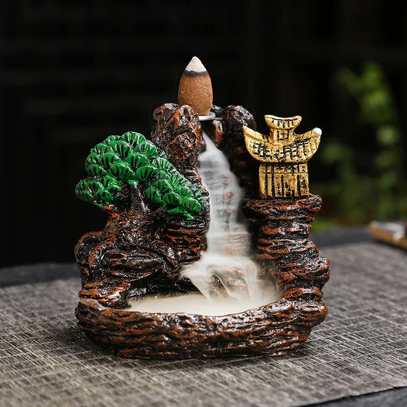 Mountains Incense Burners Resin Waterfall Backflow Incense Holder Censer Ornament Aromatherapy Decoration Office Home Decor