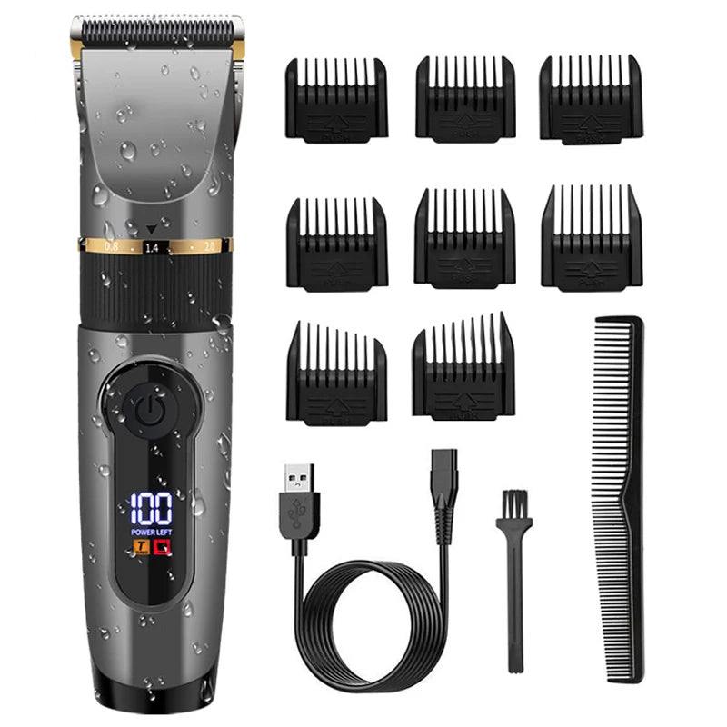 Professional Cordless Hair Trimmer For Men Kit Adjustable Beard&Body Hair Clipper Electric Rechargeable Haircut Machine Washable