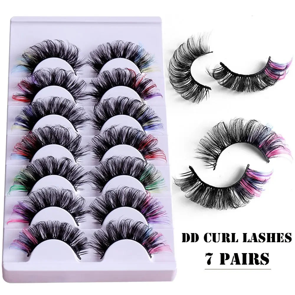 7pairs colored lashes makeup for women color eyelashes lash extension supplies makeup products beauty d curl strip lashes bulk