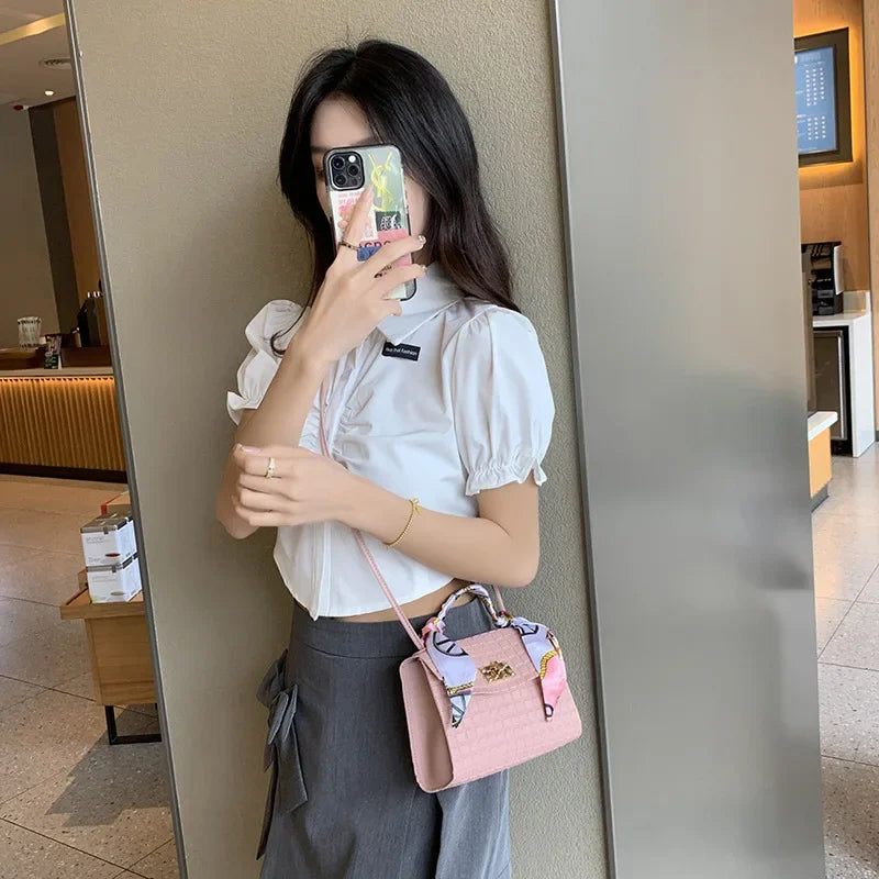 Women's Bag New Fashion Simple Plaid Embossed Crossbody Scarf Small Square Bag Single Shoulder Bag designer bags