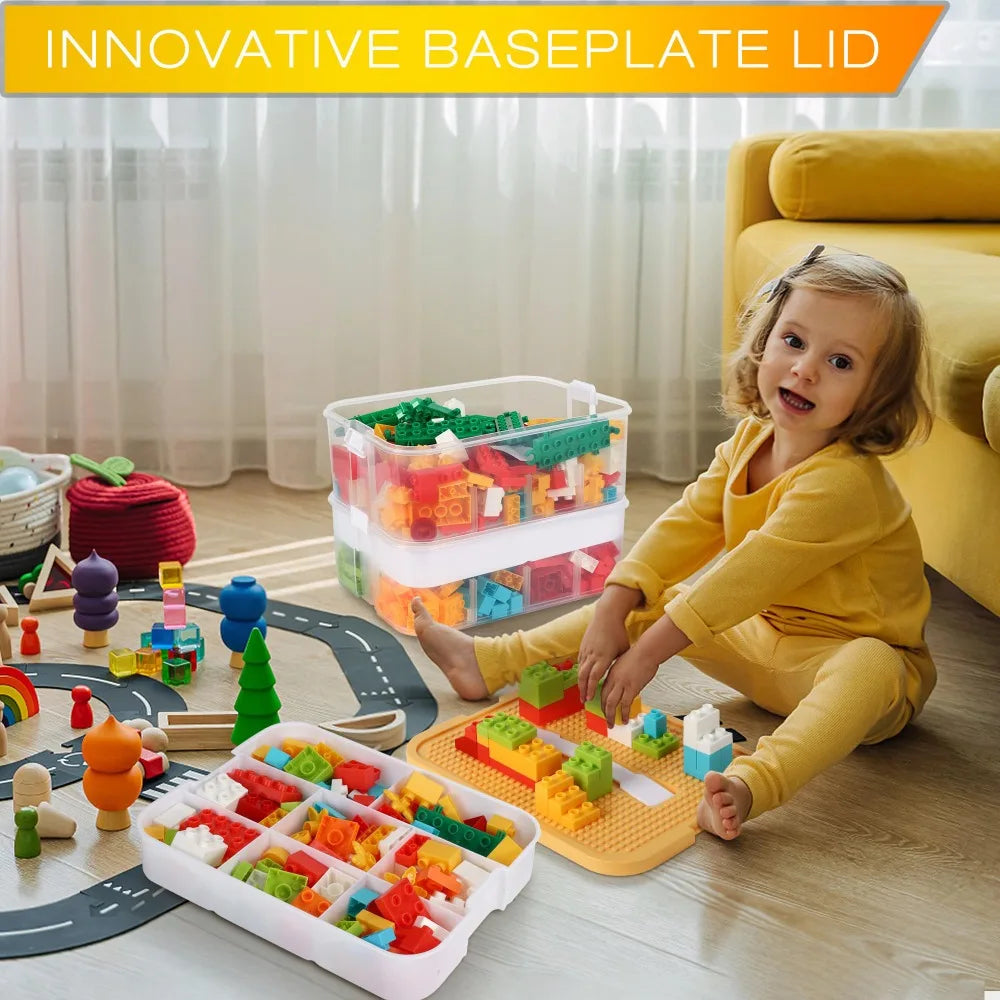 Stackable Lego Toy Storage Box Plastic Building Block Organizer Jigsaw Puzzle Container Compartment Holder Kidroom Toy Organizer