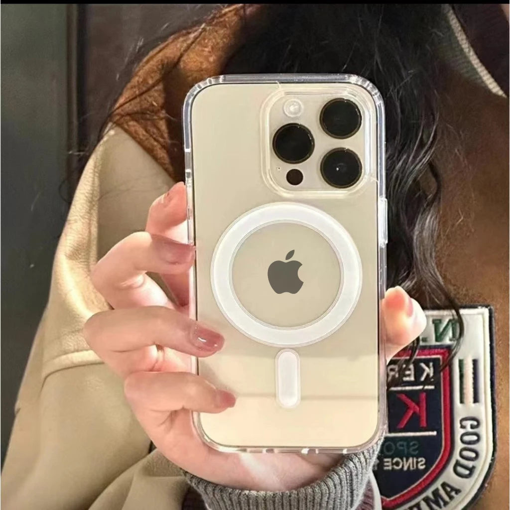 Luxury Not Yellowing Clear Acrylic PC Phone Case For iPhone 15 14 13 12 11 Pro Max Plus Magsafe Magnetic Wireless Charge Cover