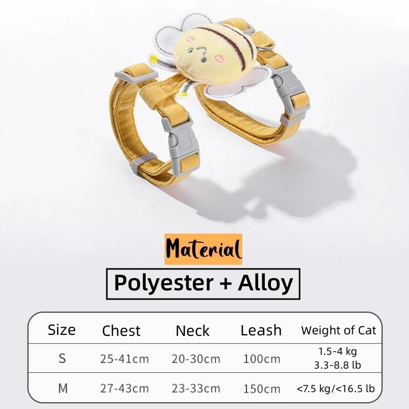 Cat Harness Cute Bee Style Pet Harnesses And Leashes Set Adjustable Harness for Cats Small Dogs Pug Chihuahua Cat Accessories