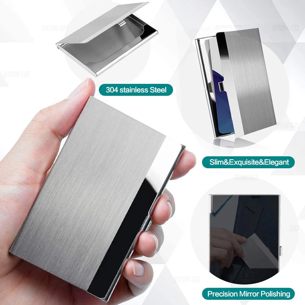 Metal Business Card Holder - Slim Pocket Business Card Case for Men & Women, Stainless Steel IC Cards Storage