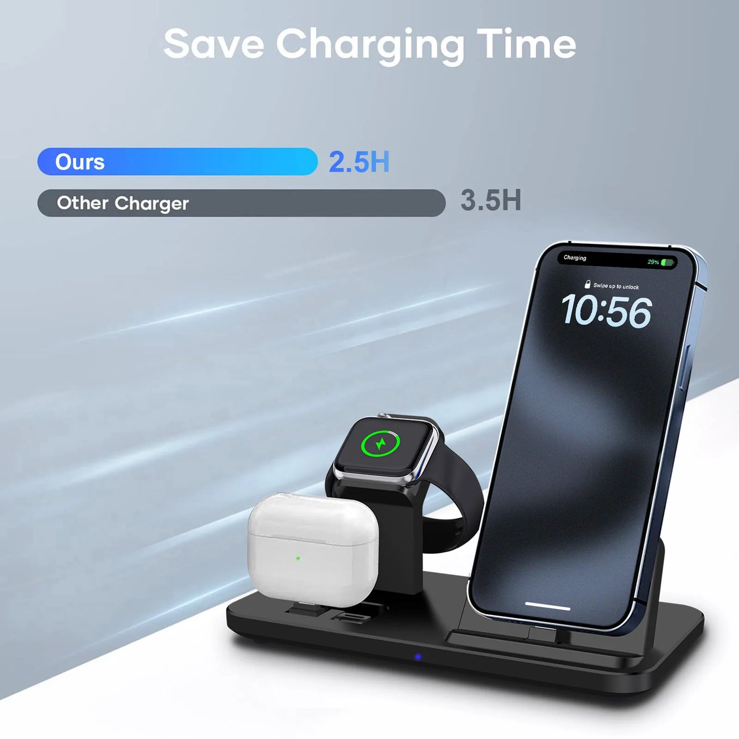 3 in 1 Wireless Charger For iPhone 15/Pro/Pro Max/Plus Charger Fast Charging Station for iWatch 9 8 7 6 5 4 3 2 Airpods 2 3 Pro