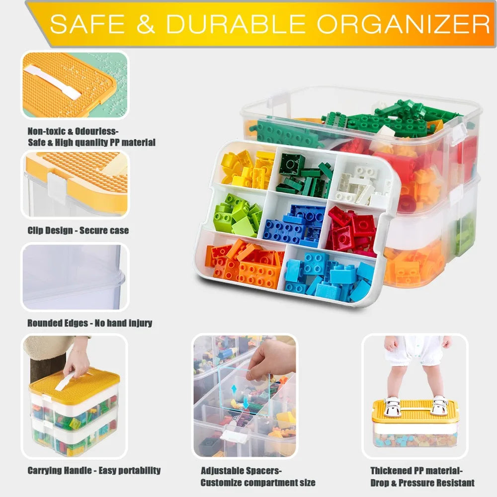 Stackable Lego Toy Storage Box Plastic Building Block Organizer Jigsaw Puzzle Container Compartment Holder Kidroom Toy Organizer