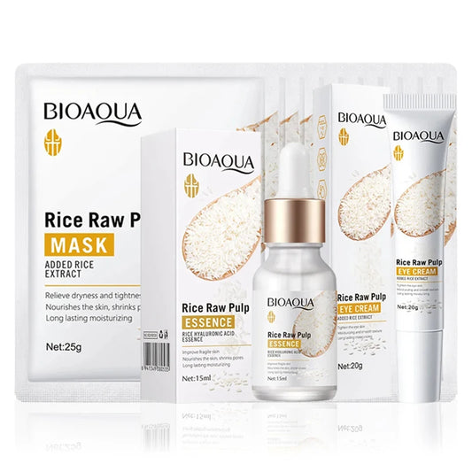 BIOAQUA Rice Raw Pulp Skin Care Sets Face Mask Facial Serum Eye Cream Firming Moisturizing Skin Brightening Beauty Face Care