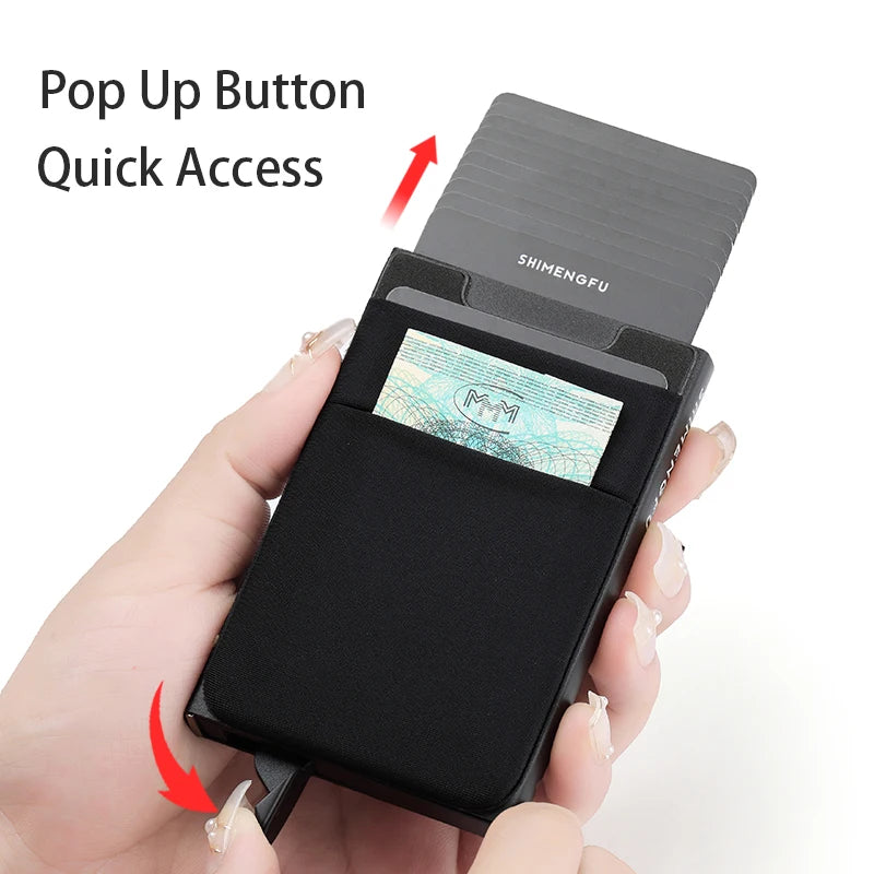 Pop-Up Card Holder RFID Protection Slim Aluminum Men Wallet Elasticity Back Pouch ID Credit Case Travel Cardholder Women Purse