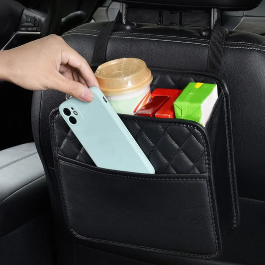 Car Storage Bag Multifunctional Seat Back Storage Bag Leather Seat Hanging Box Decoration Products Phone Organizer Car Interior