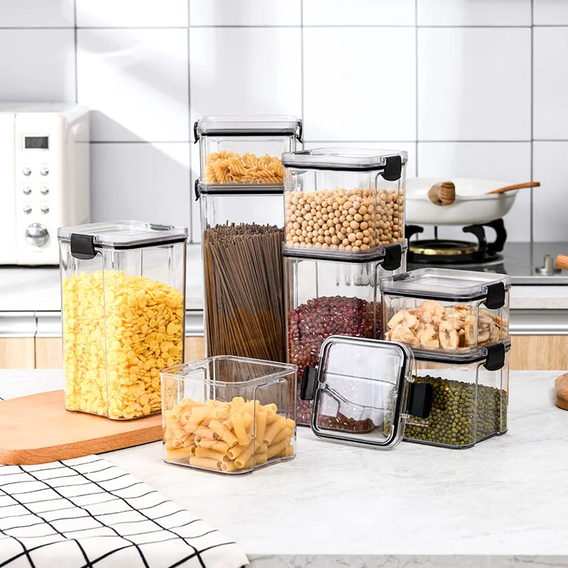 Sealed Can Kitchen Grain Storage and Organiser Large Can Plastic Moisture-proof Storage Box Household Seasoning Jar Storage Set