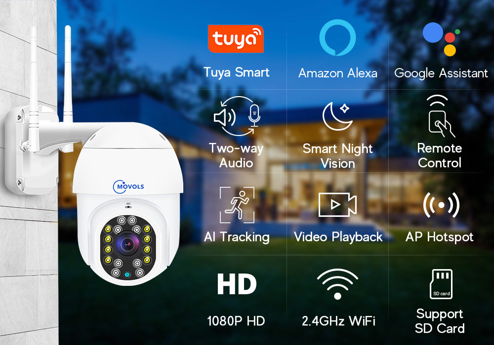 2 Antennas 8LED Night Vision Light Moving Head IP Camera Wifi Wireless Remote