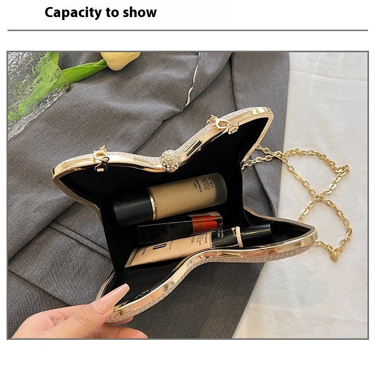 price 4.70 weight 5.47 Cute Butterfly Stripe Clipped Button Metal Women's Chain Messenger Bag